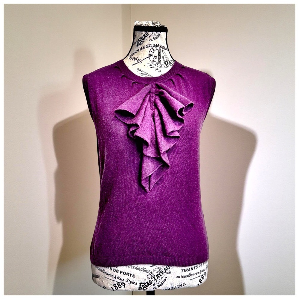 Schumacher Plum Ruffle-Front Sleeveless Knit Top | Women’s Large